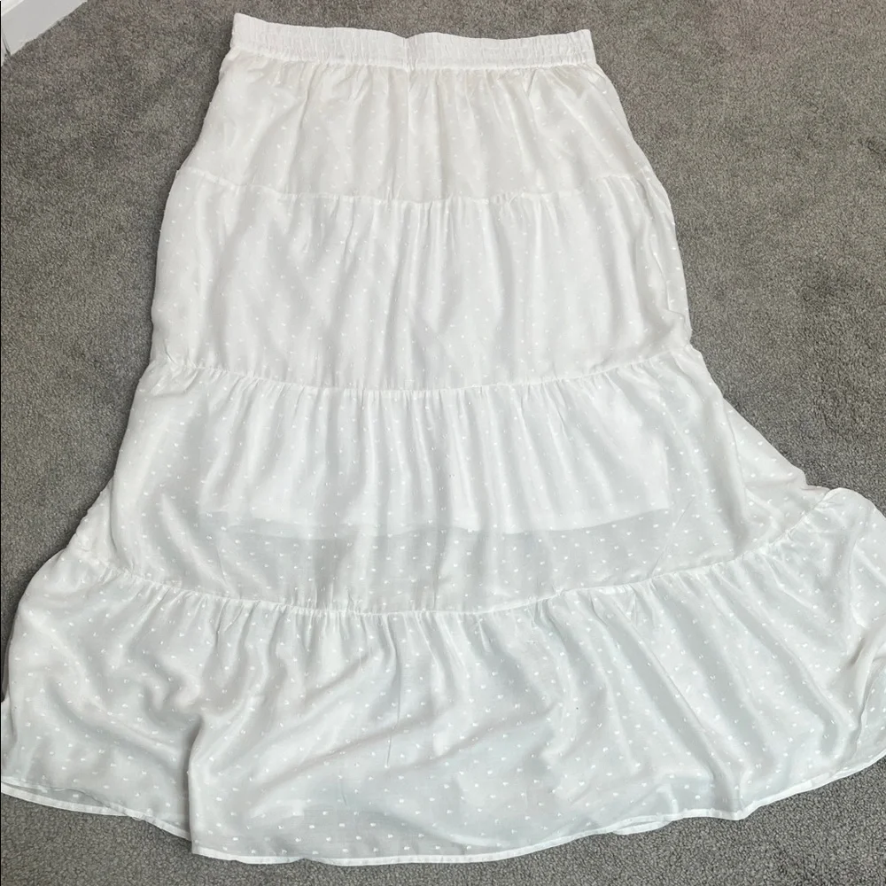 White Maxi Skirt Tiered Embroidered Polka Dots NWT Cato Plus Sportswear